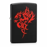 فندک زیپو اورجینال مدل Hidden Dragon کد 21067، مشکی مات با طرح اژدهای قرمز